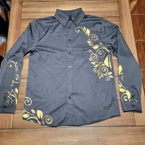 Black LS Full Button Shirt w/ Gold Decor - Size Large